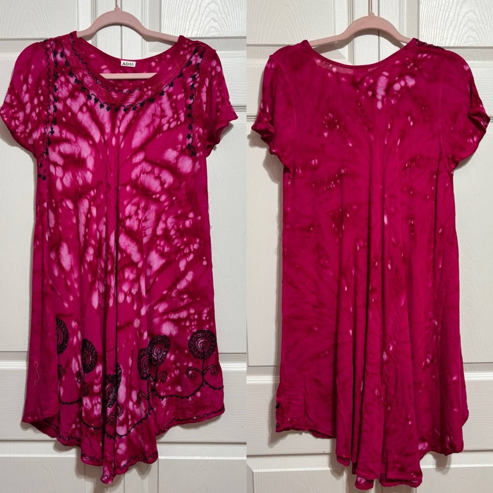 Pink Tie-Dye Boho Hippie Dress
